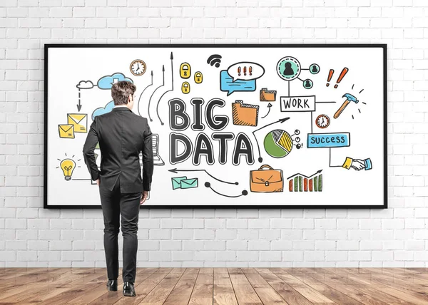 Businessman looking at big data sketch — Stock Photo, Image