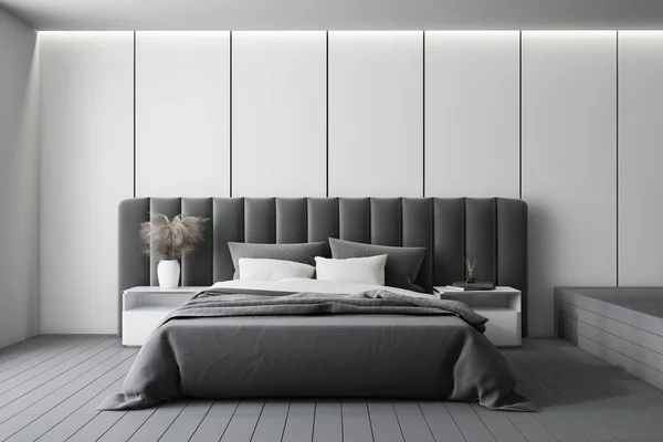 Interior kamar tidur utama panel putih mewah — Stok Foto