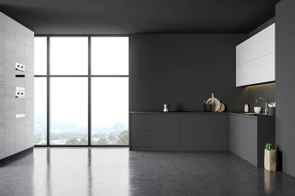 Cozinha branca e cinza com bancadas — Fotografia de Stock