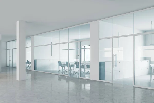 Salón de oficinas blanco y cristal con sala de reuniones — Foto de Stock
