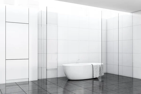 Λευκό πλακάκι και γυάλινη γωνιά μπάνιου — Φωτογραφία Αρχείου