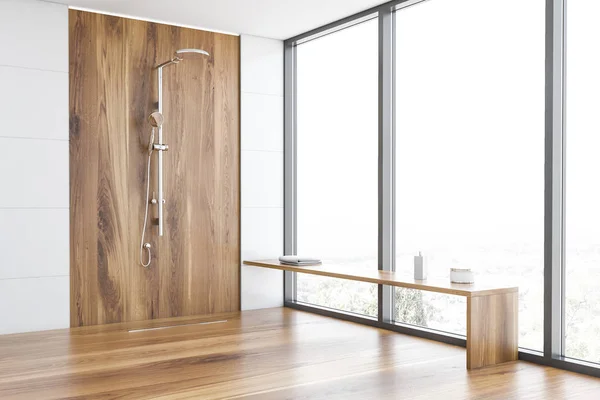 Vit kakel badrum interiör med dusch — Stockfoto