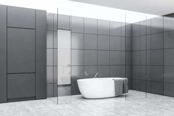 Esquina gris azulejo y baño de vidrio —  Fotos de Stock