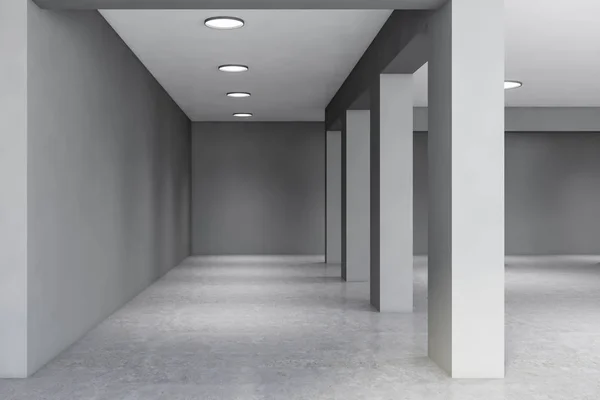 柱のある灰色の空のオフィスホール — ストック写真