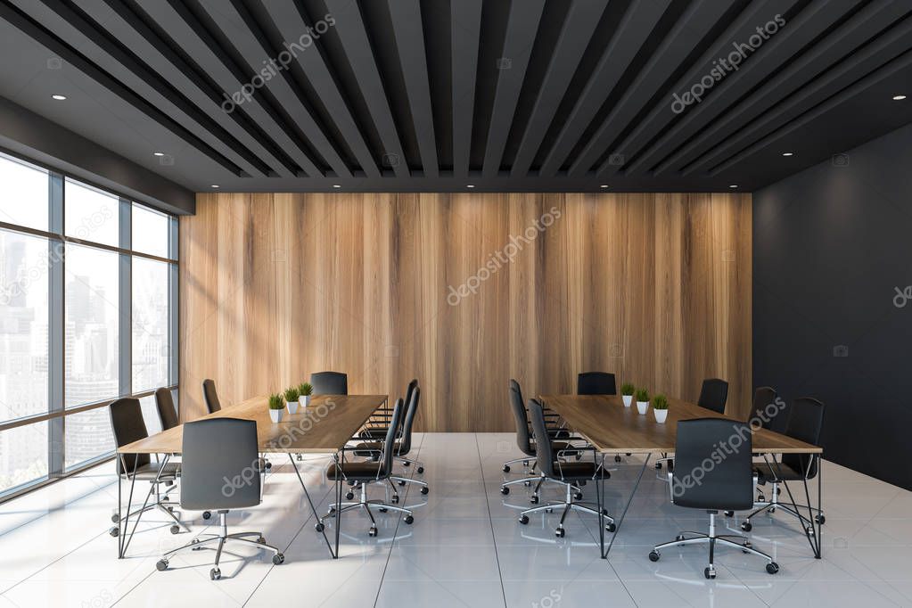 Black and wooden meeting room interior