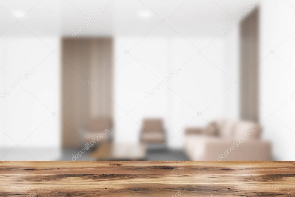 Table in blurry office waiting room
