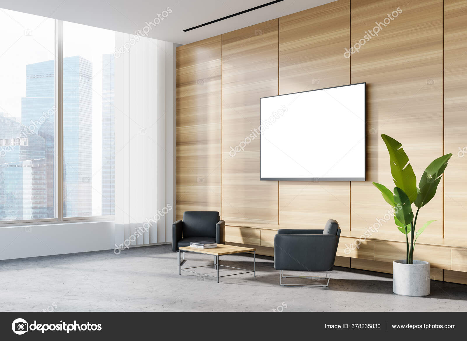 Pojok Kantor Perusahaan Panorama Ruang Tunggu Dengan Dinding Putih Dan Stok Foto C Denisismagilov 378235830