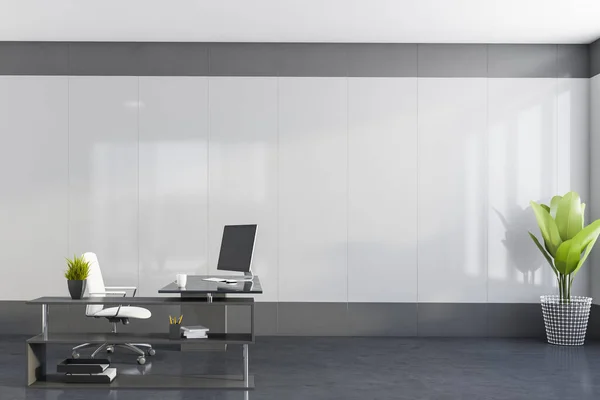 Interior Escritório Ceo Minimalista Com Paredes Brancas Cinzentas Piso Concreto — Fotografia de Stock