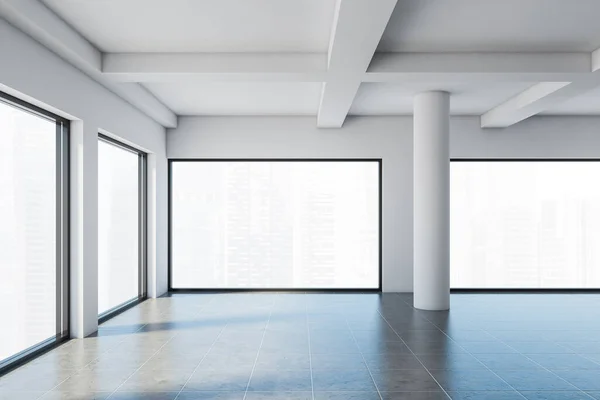 Interior Empty Office White Walls Tiled Floor Columns Big Windows — Stock Photo, Image