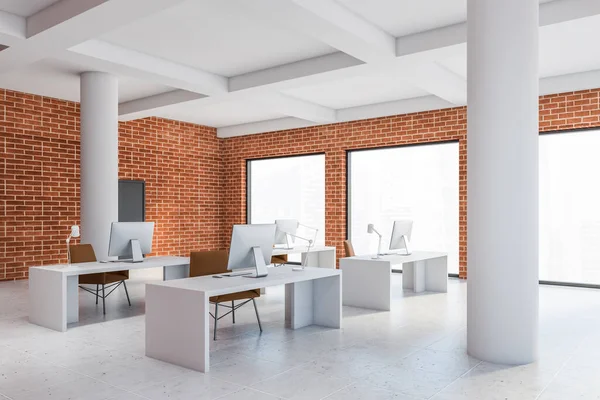 Corner Stylish Loft Open Space Office Brick Walls Tiled Floor — Stock Photo, Image