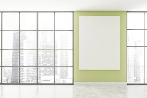 Interior Empty Living Room Green Walls Concrete Floor Panoramic Window — Stock Photo, Image