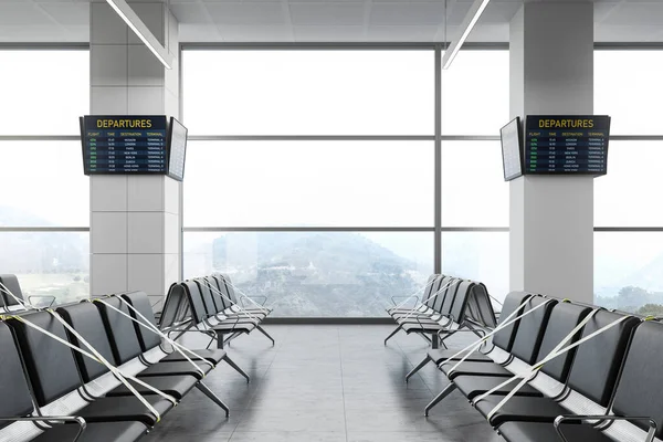 Zijaanzicht Van Luchthaven Terminal Met Rijen Stoelen Sommigen Van Hen — Stockfoto
