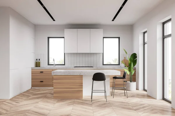 Interior Dari Dapur Modern Dengan Dinding Putih Dan Berubin Lantai — Stok Foto