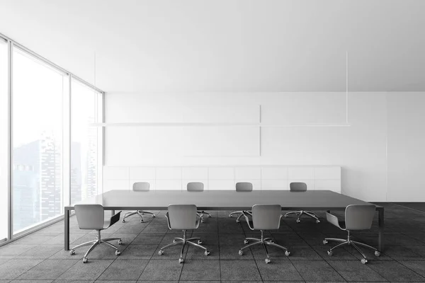 Interior Minimalistic Meeting Room Office White Walls Carpeted Floor Long — Stock Photo, Image