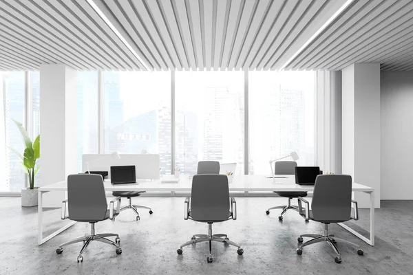 Interior Estilo Loft Oficina Panorámica Espacio Abierto Con Paredes Blancas — Foto de Stock