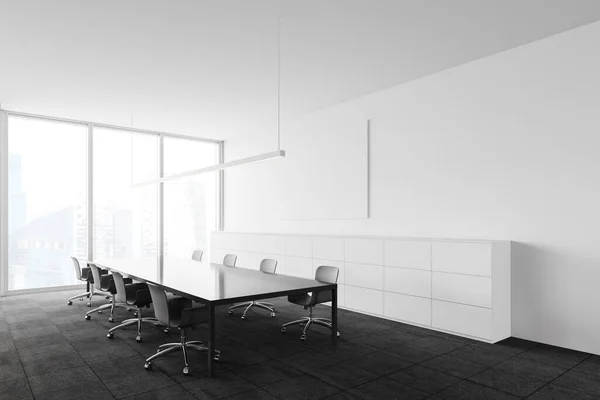 Corner Minimalistic Meeting Room Office White Walls Carpeted Floor Long — Stock Photo, Image