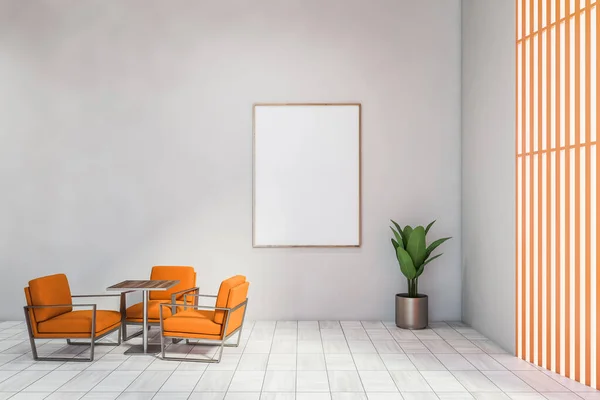 Interno Della Moderna Sala Attesa Ufficio Con Pareti Bianche Arancioni — Foto Stock