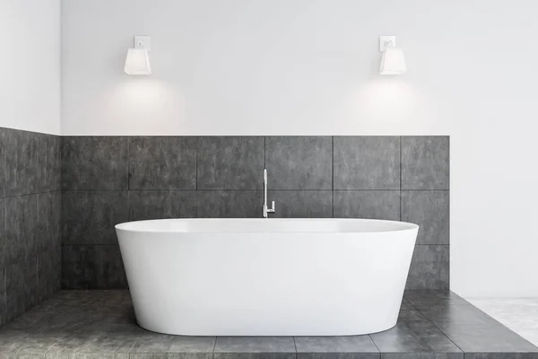 Baignoire Blanche Confortable Debout Dans Une Salle Bain Spacieuse Avec — Photo