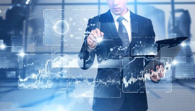 Tanımlanamayan genç iş adamı. Bulanık Moskova 'da iş dünyasının bilgi arayüzünü kullanıyor. Görüntüye iki kez maruz kalmışsın. Bu görüntünün elementleri NASA tarafından desteklenmektedir