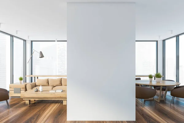 Interior Moderna Sala Estar Con Paredes Blancas Cómodo Sofá Beige — Foto de Stock