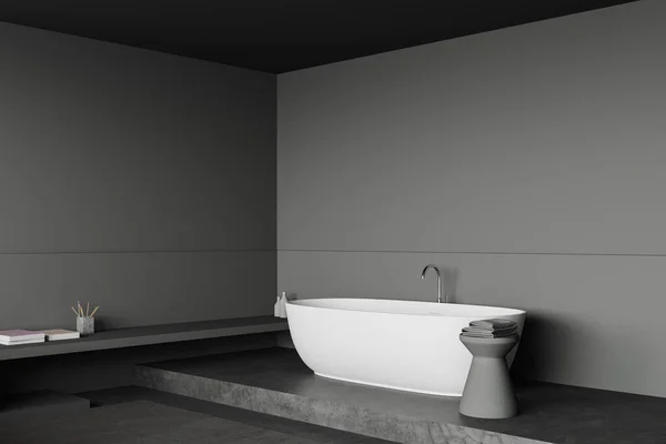 Ecke Des Geräumigen Stilvollen Badezimmers Mit Grauen Wänden Steinboden Bequemer — Stockfoto