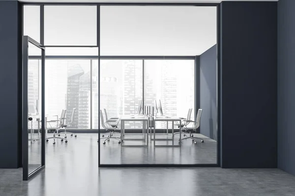 Intérieur Élégant Bureau Aire Ouverte Avec Murs Gris Sol Béton — Photo