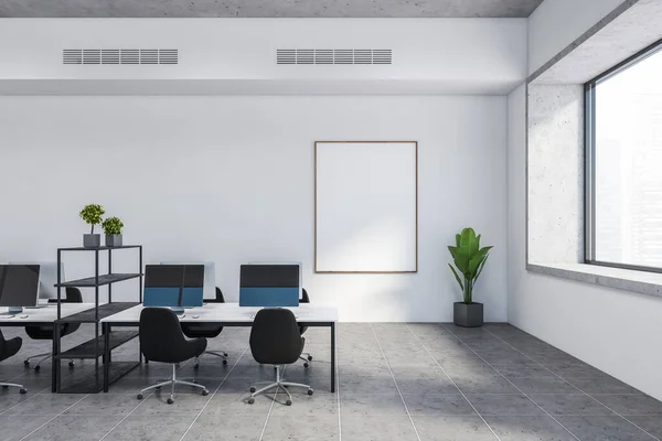 Interior Stylish Open Space Office White Walls Tiled Floor White — Stock Photo, Image