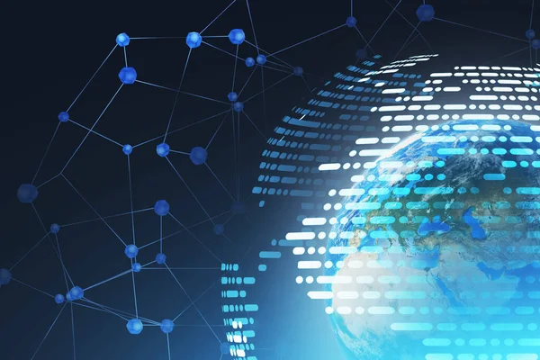 Föld Futurisztikus Hálózati Interfész Elmosódott Kék Háttérrel Internetkapcsolat Kommunikáció Fogalma — Stock Fotó