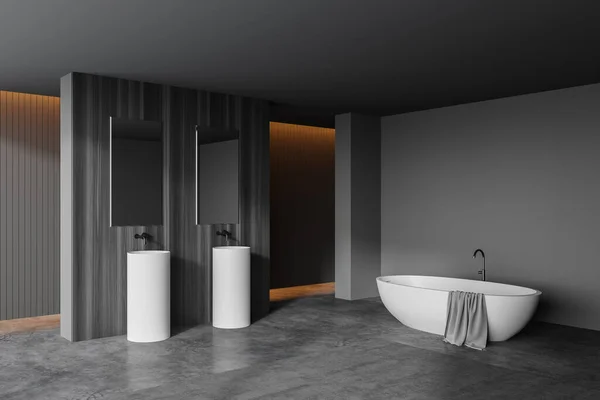 Coin Salle Bain Élégante Avec Des Murs Bois Gris Foncé — Photo