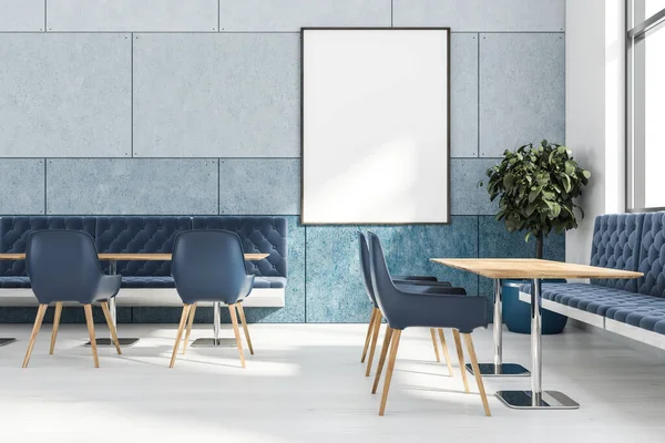 Interieur Einer Modernen Kantine Mit Weißen Und Blauen Wänden Holzboden — Stockfoto