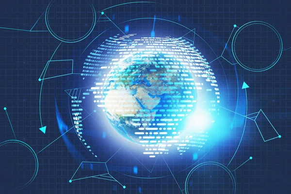 Föld Globális Hálózati Interfész Elmosódott Kék Háttérrel Internetkapcsolat Kommunikáció Fogalma — Stock Fotó