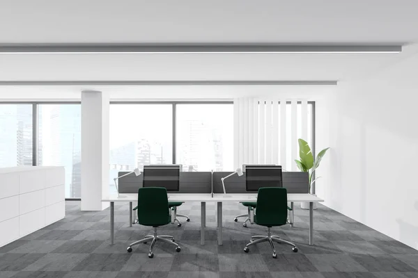 Comfortable Computer Table Standing Modern Office White Walls Carpeted Floor — Stock Photo, Image