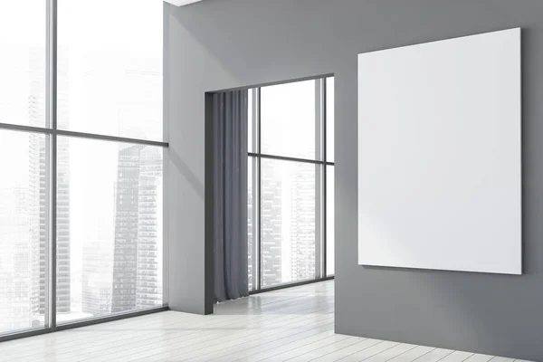 Vertical Simular Cartaz Pendurado Apartamento Moderno Com Paredes Cinza Piso — Fotografia de Stock
