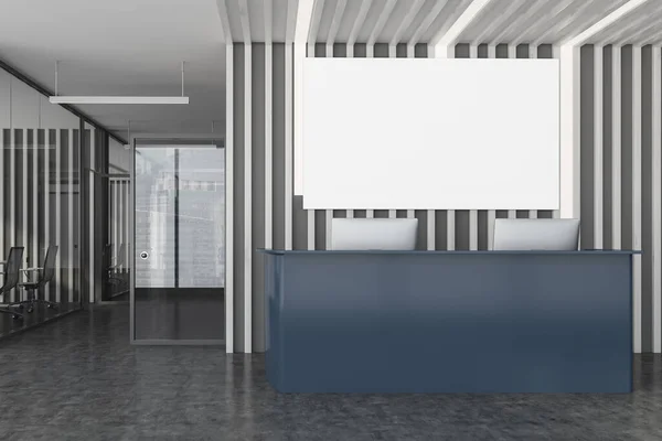 Interieur Des Stilvollen Büro Wartezimmers Mit Dunklen Holzwänden Betonboden Und — Stockfoto