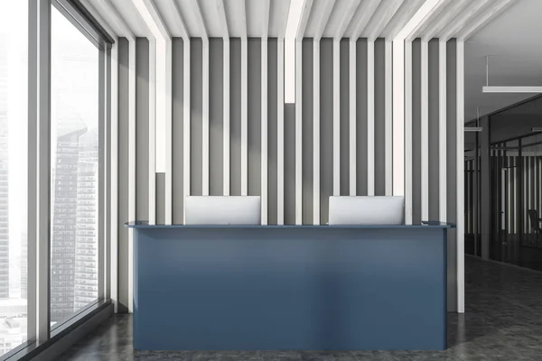 Vista Frontal Elegante Sala Espera Oficina Con Paredes Madera Oscura — Foto de Stock