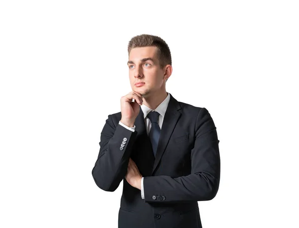 Изолированный Портрет Вдумчивого Молодого Европейского Бизнесмена Смотрящего Сторону Концепция Мозгового — стоковое фото