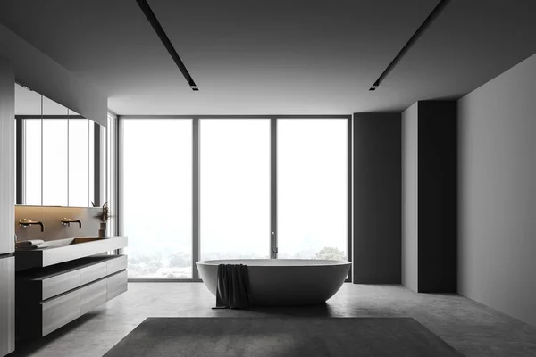 Vue Latérale Salle Bain Élégante Avec Des Murs Gris Sol — Photo