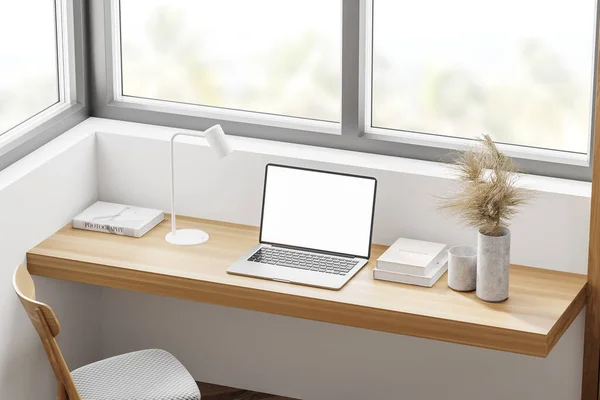 Vista Dall Alto Del Moderno Home Office Con Pareti Bianche — Foto Stock