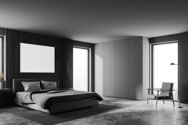 회색과 콘크리트 크기의 안락의자 포스터가 침실이 렌더링 — 스톡 사진