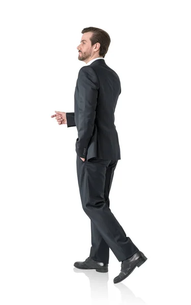 Bearded Young Businessman Walking Forward Isolated Side Portrait Concept Corporate — Stock Photo, Image