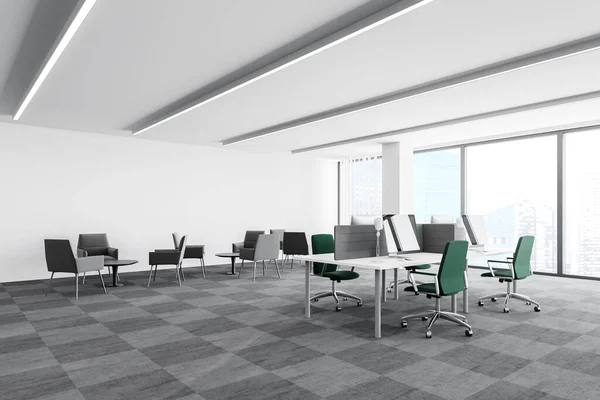 Corner Open Space Office White Walls Carpeted Floor Rows Computer — Stock Photo, Image