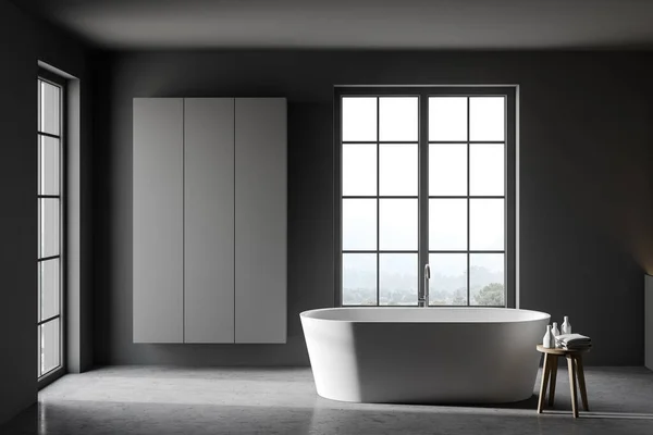 콘크리트 욕조와 캐비닛이 욕실의 렌더링 — 스톡 사진