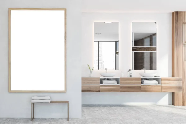 Interior Del Baño Loft Con Paredes Blancas Suelo Hormigón Doble — Foto de Stock