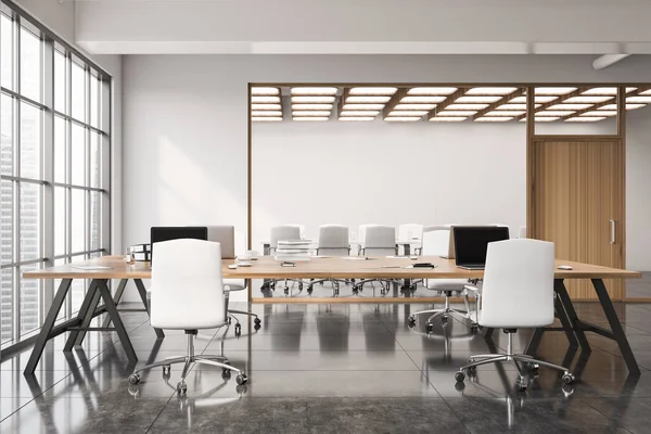 Interior Modern Open Space Office White Walls Concrete Floor Wooden — Stock Photo, Image