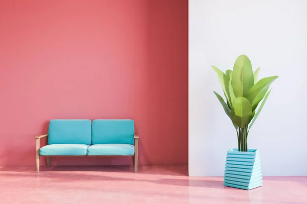 Interior Bright Living Room White Pink Walls Pink Floor Blue — Stock Photo, Image