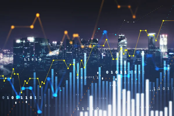 Gráficos Financieros Ciudad Nocturna Borrosa Concepto Mercado Valores Inversión Representación —  Fotos de Stock