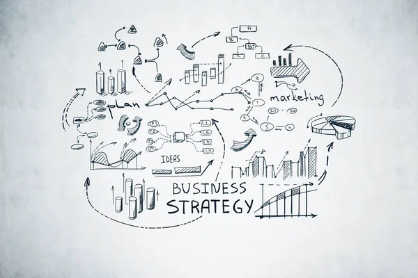 Creatieve Business Strategie Schets Getekend Betonnen Muur Concept Van Planning — Stockfoto