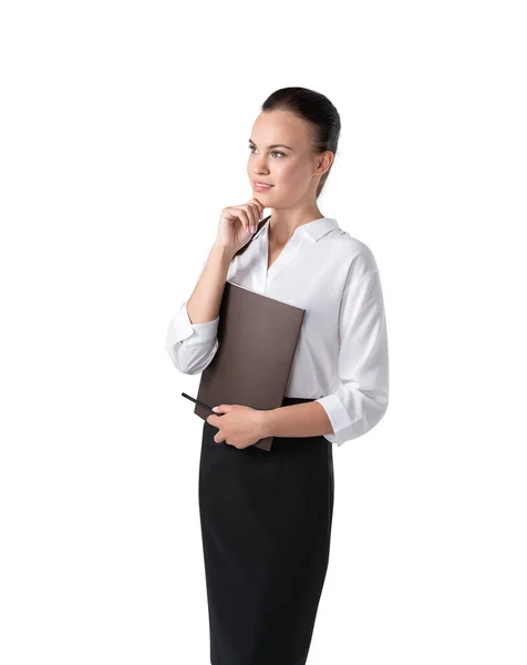 Isolated Portrait Serious Young Businesswoman Notebook Concept Management — Stock Photo, Image