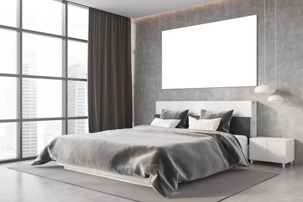 Canto Quarto Loft Com Paredes Concreto Piso Confortável Cama King — Fotografia de Stock