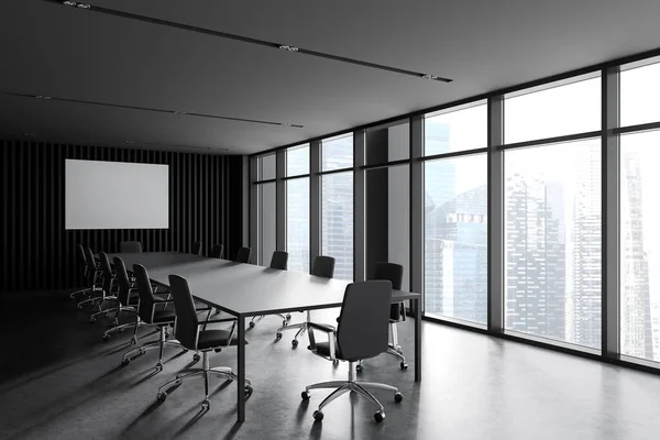 Corner Stylish Meeting Room Gray Woden Walls Concrete Floor Long — Stock Photo, Image
